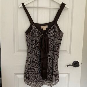 MICHAEL Michael Kors Brown and White Sleeveless Camisole with Tie Front